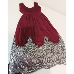 Isabel Garreton Girls Dress, Sz. 5 Maroon Velvet Sequin Holiday